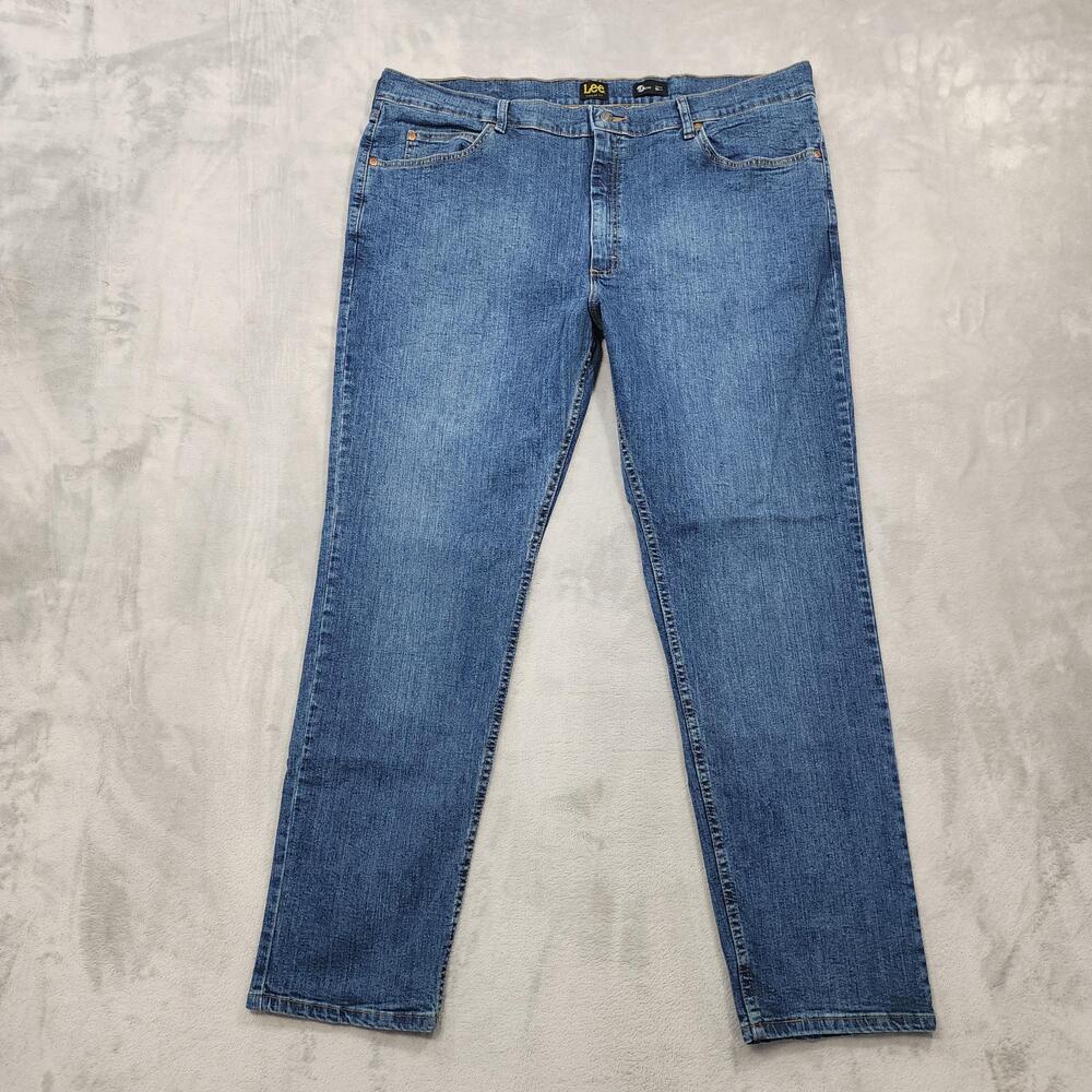 Lee Jeans Mens 42x32 Blue Medium Wash Regular Straight Stretch Denim Casual
